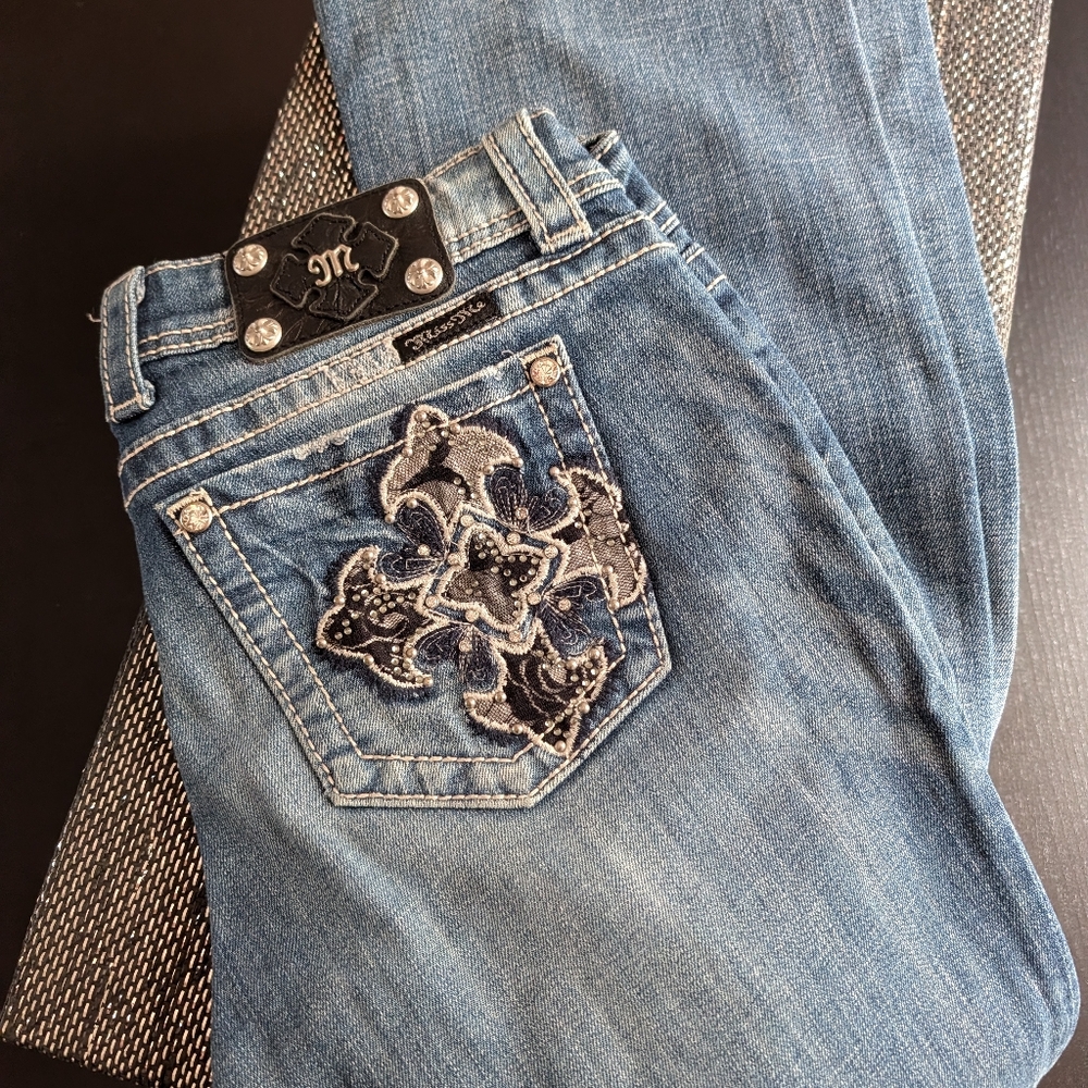Miss Me Blue Boot Cut Jeans with Embroidery